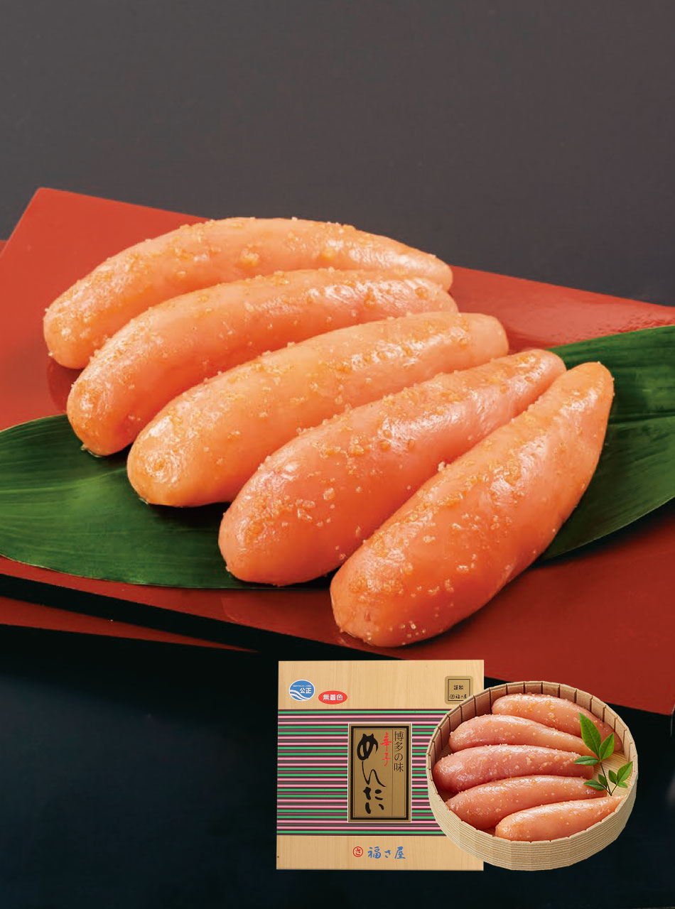 北海道産原卵使用無着色謹製辛子めんたいならでわのしっかりした濃厚は旨味と辛味をお楽しみいただけます 福さ屋のご贈答用めんたい最高峰として皆様に喜ばれる自慢の逸品です